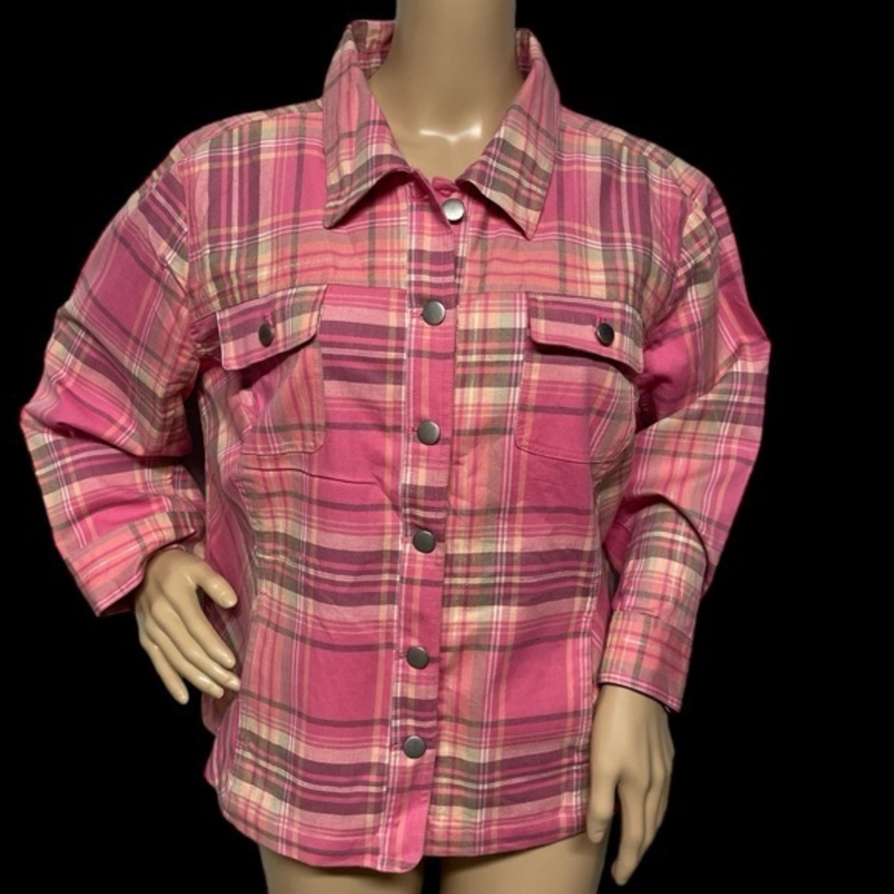 Christopher & Banks Women’s Pink XL Plaid Stretch Spring Jacket in EUC